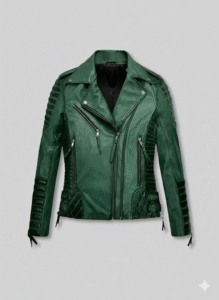 Charlotte Burnt Green Leather Jacket