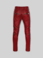 Cherry Red Electric Zipper Mono Leather Pants