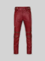 Cherry Red Electric Zipper Mono Leather Pants