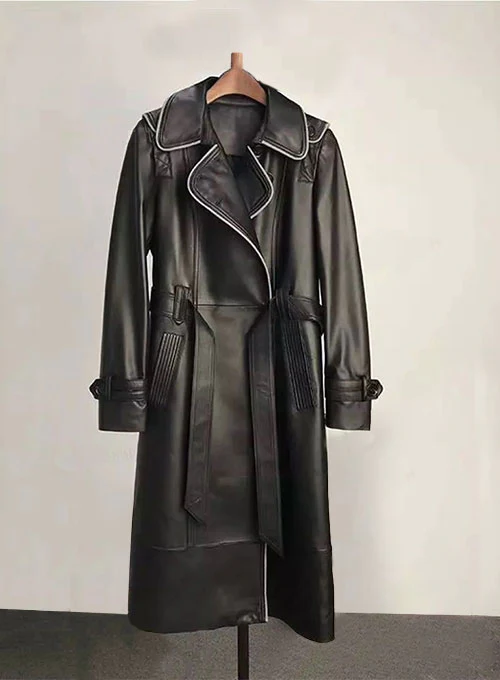 Contrast Edge Leather Long Coat Contrast Edge Leather Long Coat