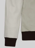 Cream Beige Suede Varsity Noir Leather Jacket