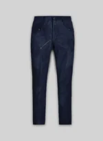 Dark Blue Suede Leather Cargo Jeans - Style