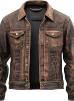 Distressed Brown Leather Biker Jacket