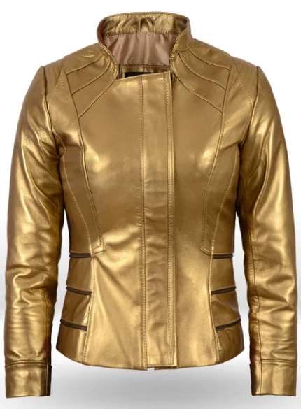 Golden Fitted Leather Jacket