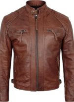 Leather Biker Brown Jacket Man