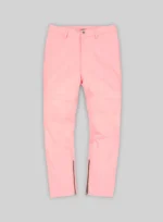 Light Pink Leather Biker Jeans