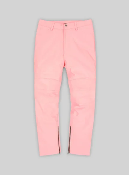 Light Pink Leather Biker Jeans