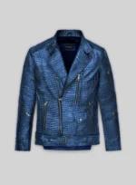 Phantom Croc Metallic Blue Leather Jacket