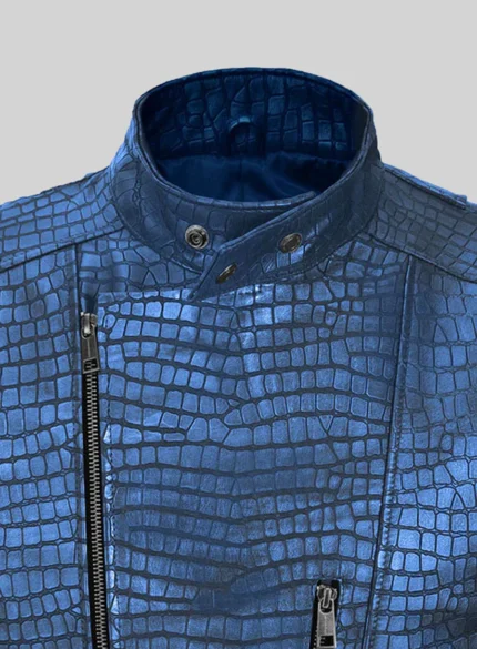 Phantom Croc Metallic Blue Leather Jacket