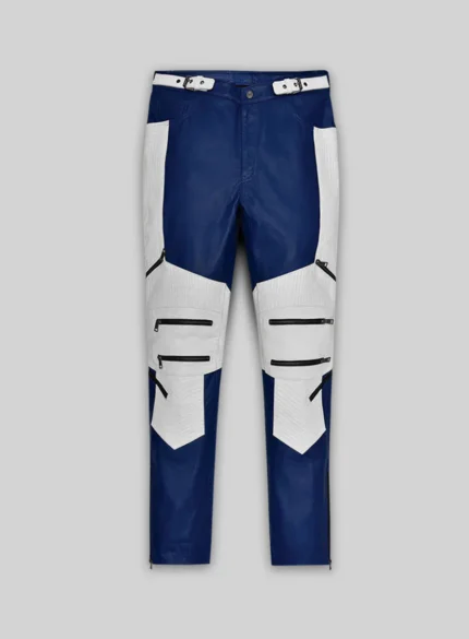 Rich Blue Electric Zipper Combination Leather Pants