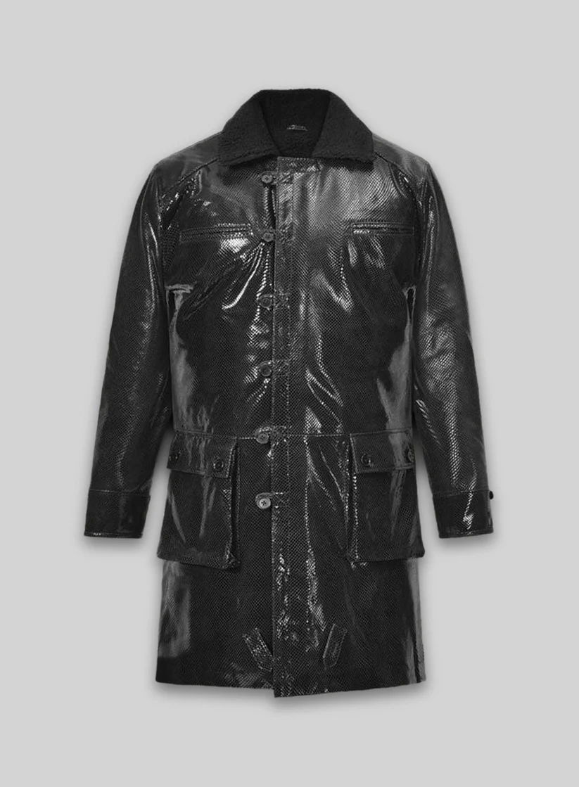 Snake Emboss Black Tom Hardy Dark Knight Leather Trench Coat Snake Emboss Black Tom Hardy Dark Knight Leather Trench Coat