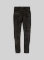 Soft Dark Brown Leather Biker Jeans