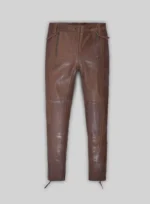 Spanish Brown Washed and Wax Leather Biker Jeans
