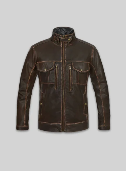 Tribal Rubbed Brown Leather Jacket