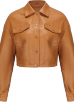 Women Cropped Brown Leather Jacket