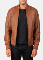 men brown bombar leather jacket